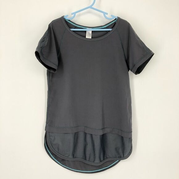 Ivivva Lululemon Shirt Girls 10 Gray Short Sleeve Curve Hem Mesh - Picture 1 of 13